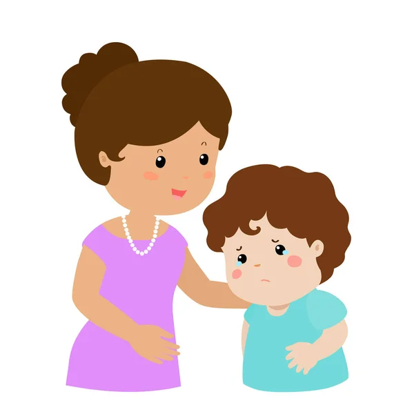 Mother soothes crying son vecto — Stock Vector