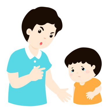 Babası onun oğlu karikatür karakter vektör kızıyor.