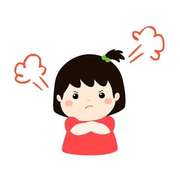 Cute cartoon angry girl character vector. — Stock Vector