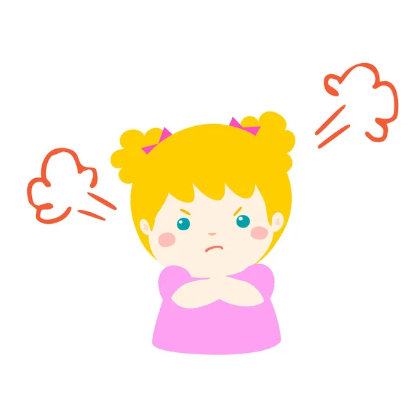 Cute cartoon angry girl character vector. — Stock Vector