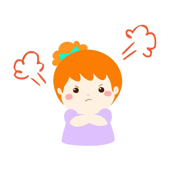 Cute cartoon angry girl character vector. — Stock Vector