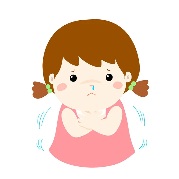 Little girl with a cold shivering vector cartoon. — Stock Vector