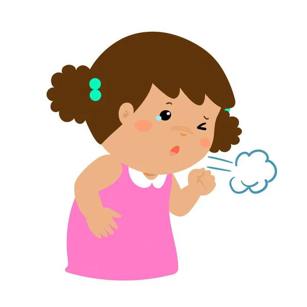 Little girl coughing vector cartoon. — Stock Vector