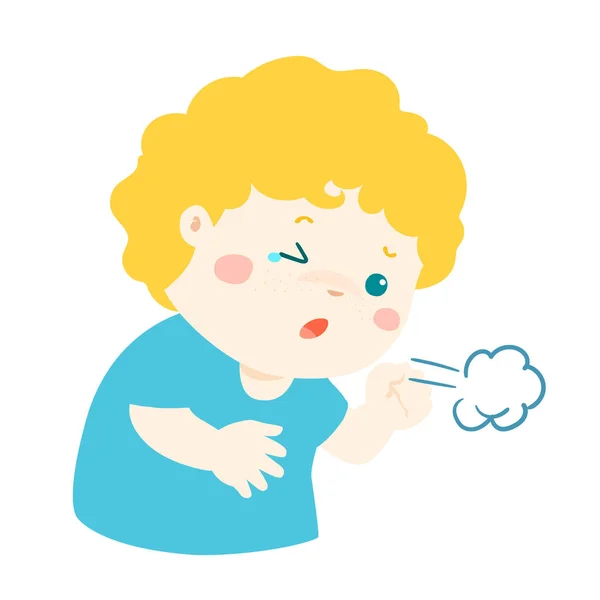 Little boy coughing vector cartoon. — Stock Vector