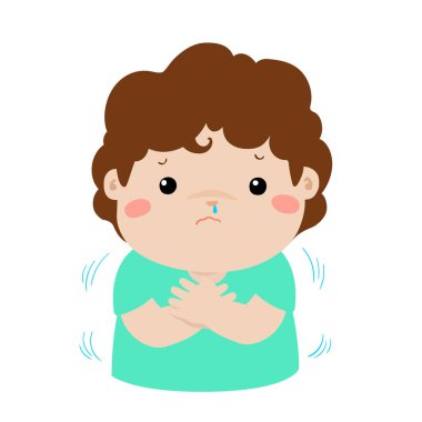 Soğuk bir titreme karikatür vektör ile küçük çocuk