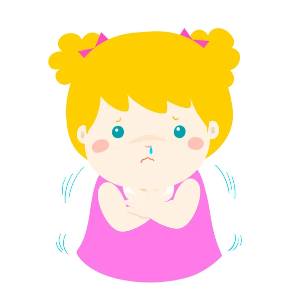 Little girl with a cold shivering cartoon vector. — Stock Vector