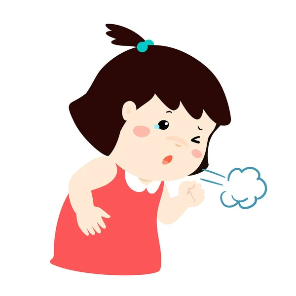 Little girl coughing vector cartoon. — Stock Vector