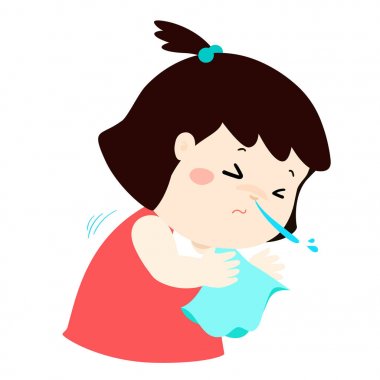 Little girl sneezing cartoon vector. clipart