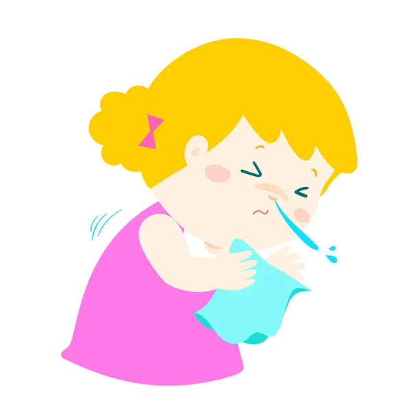 Little girl sneezing cartoon vector. — Stock Vector