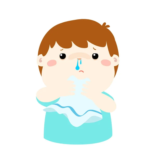 Sick boy runny nose vector. — Stock Vector