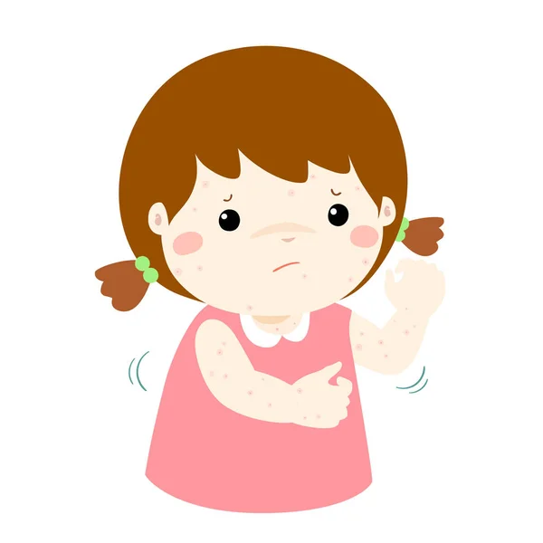 Girl scratching itching rash on his body vector. — Stock Vector