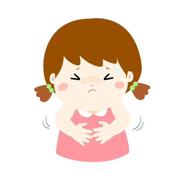 Little girl having stomach ache cartoon vector. — Stock Vector