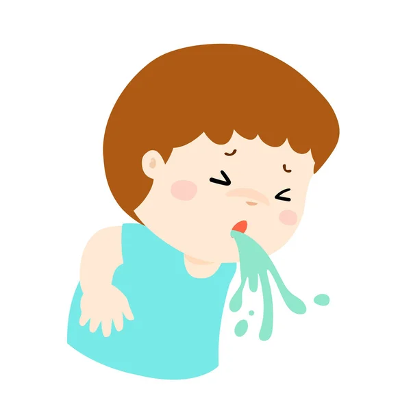 Enfermo niño vomitando vector de dibujos animados . — Vector de stock