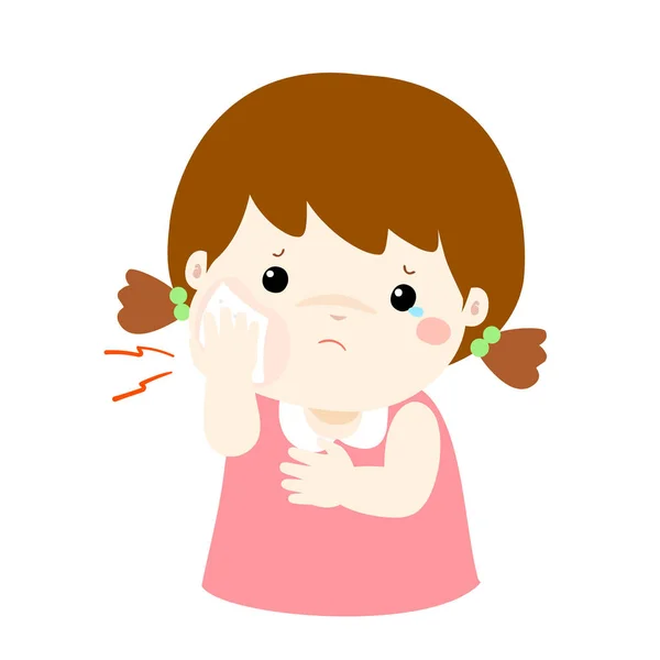 Little girl having toothache cartoon vector. — Stock Vector