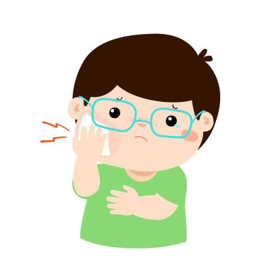 Küçük çocuk diş ağrısı karikatür vektör sahip.