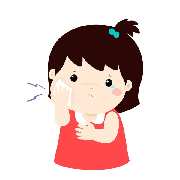 Little girl having toothache cartoon vector. — Stock Vector