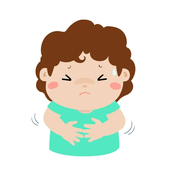 Petit garçon ayant mal au ventre dessin animé vecteur . — Image vectorielle