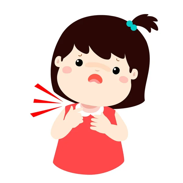 Doente menina dor de garganta cartoon vetor . —  Vetores de Stock