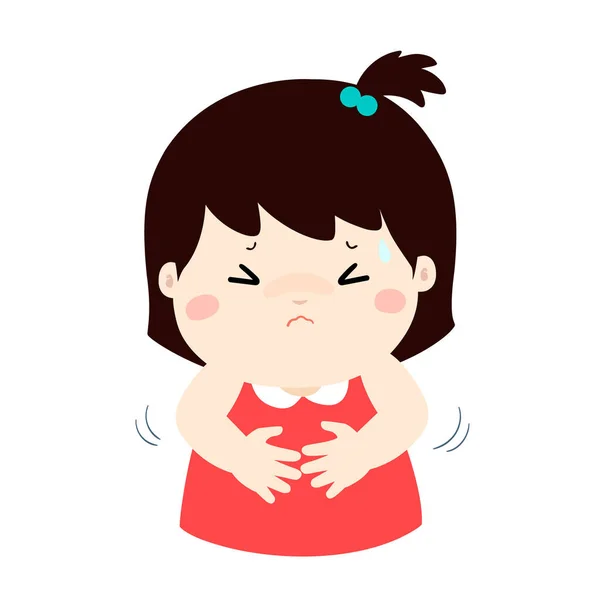 Petite fille ayant mal au ventre dessin animé vecteur . — Image vectorielle