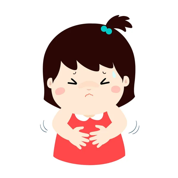 Niña teniendo dolor de estómago vector de dibujos animados . — Vector de stock