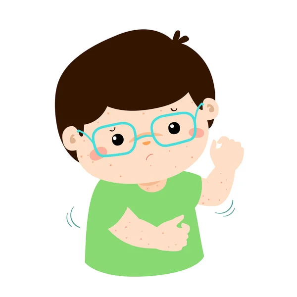 Boy with health problem allergy rash itching. — Stock Vector