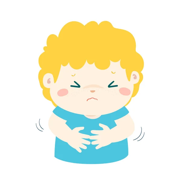 Niño teniendo dolor de estómago vector de dibujos animados . — Vector de stock