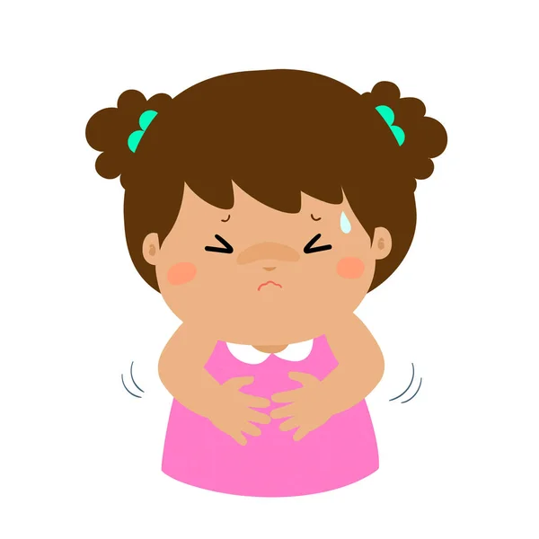 Niña teniendo dolor de estómago vector de dibujos animados . — Vector de stock