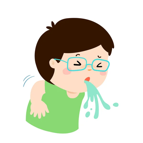 Enfermo niño vomitando vector de dibujos animados . — Archivo Imágenes Vectoriales
