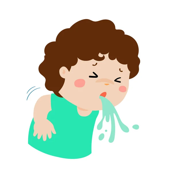 Sick boy vomiting cartoon vector. — Stock Vector