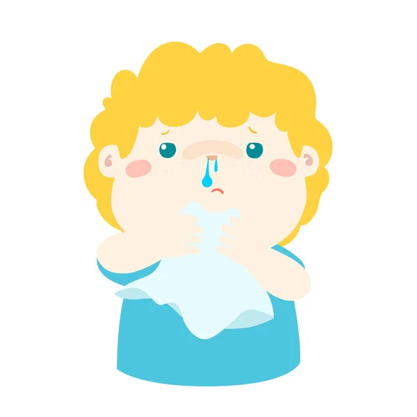 Sick boy runny nose vector. — Stock Vector