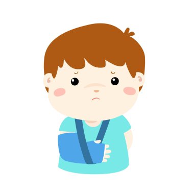 Sevimli çocuk el kemik kazada kol ateli vektör ile kırık .