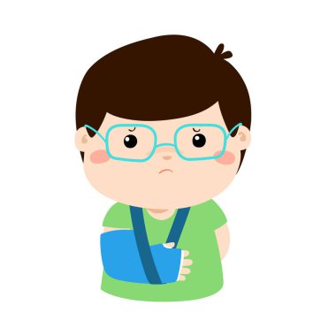 Sevimli çocuk el kemik kazada kol ateli vektör ile kırık.