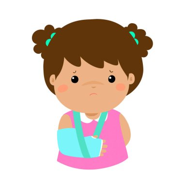 Sevimli kız el kemik kazada kol ateli vektör ile kırık.