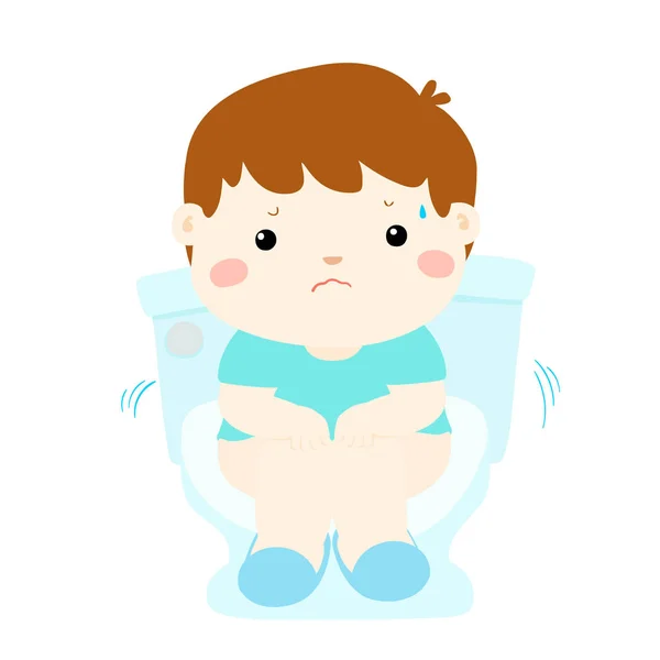 Sevimli çocuk klozet ishal karikatür vektör ile oturan.