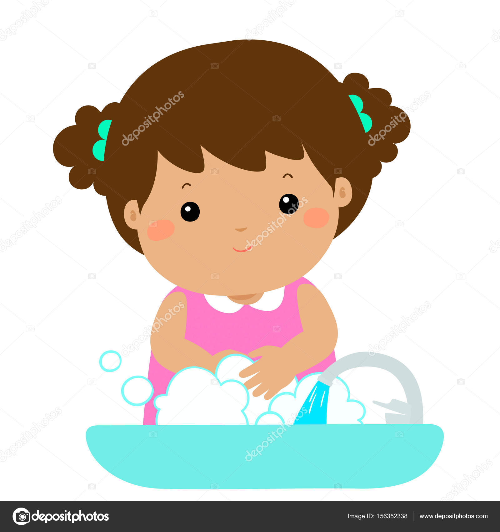 Cute girl washing hands vector. Stock Vector Image by ©Onontour #156352338