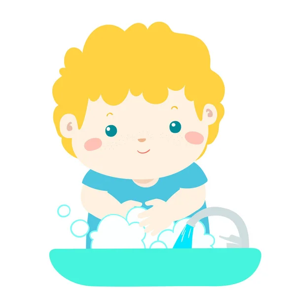 Cute boy washing hands vector. — Stock Vector