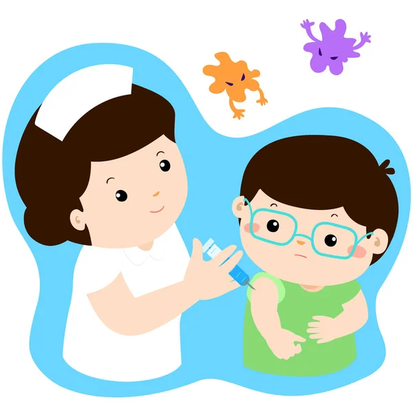 Vacunación niño vector de dibujos animados . — Vector de stock