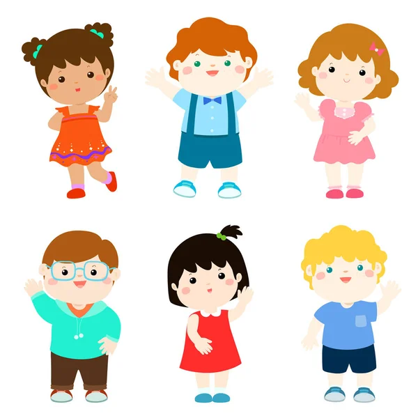 Feliz niños variedad nacionalidad dibujos animados vector . — Vector de stock