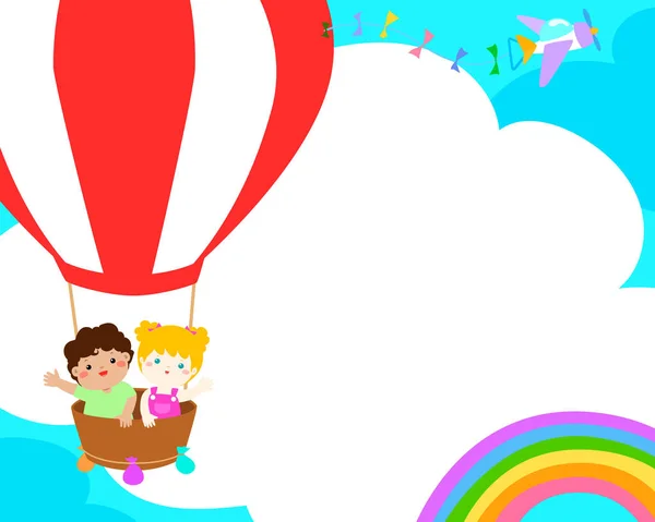 Blank template happy kid in the balloon poster design vector. — Stock Vector