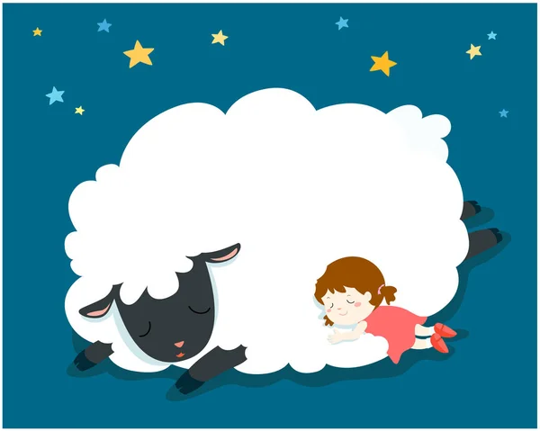 Sovande flicka med fluffiga fåren vektor. — Stock vektor