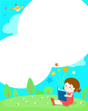 Boş şablon kız kitap vektör okuma.