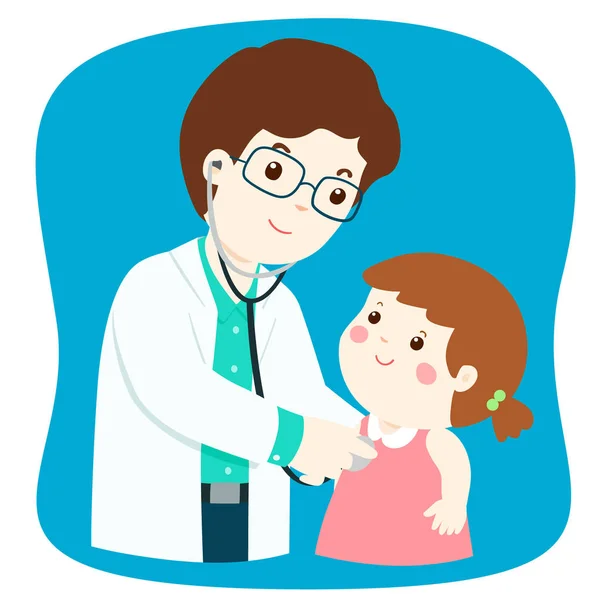 Malá holčička na lékařské vyšetření s mužské pediatr doktor ca — Stockový vektor
