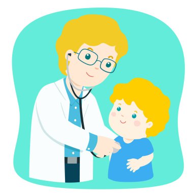 Erkek çocuk doktoru doktor ile sağlık kontrolünden kadar küçük çocuğa.