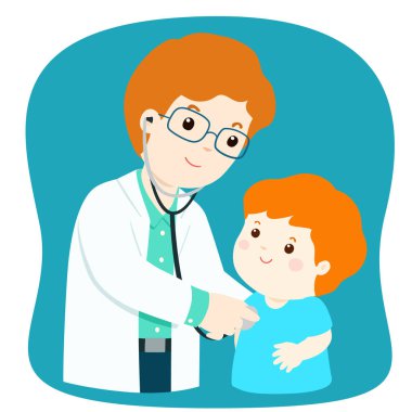 Erkek çocuk doktoru doktor ile sağlık kontrolünden kadar küçük çocuğa.