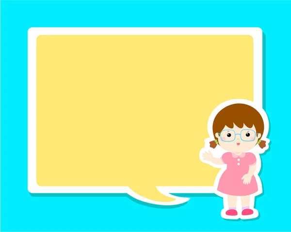Petite fille heureuse enfant avec un vecteur de dessin animé bulle discours vide . — Image vectorielle