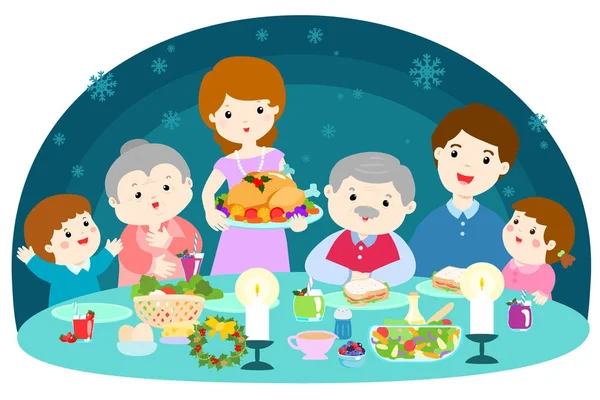 Счастливая семья с вектором рождественского ужина . — стоковый вектор