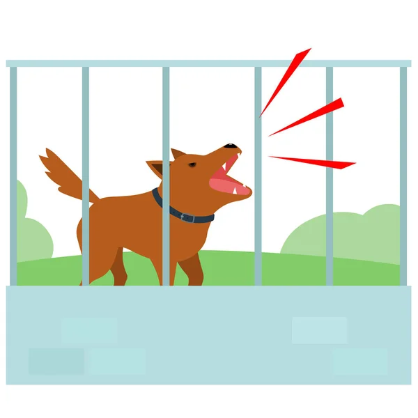 Noisy dog barking all the time in fence of neighbor vector. — Stock Vector