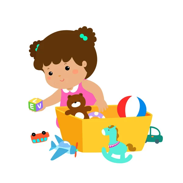 Ilustração de criança menina armazenar brinquedos . — Vetor de Stock