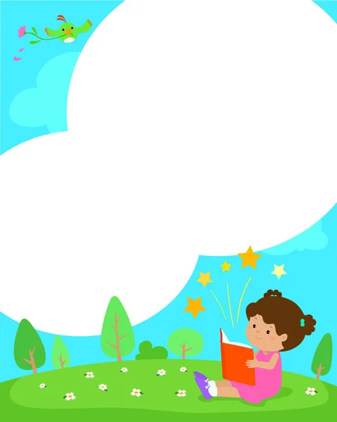 Blank template girl reading a book vector. — Stock Vector