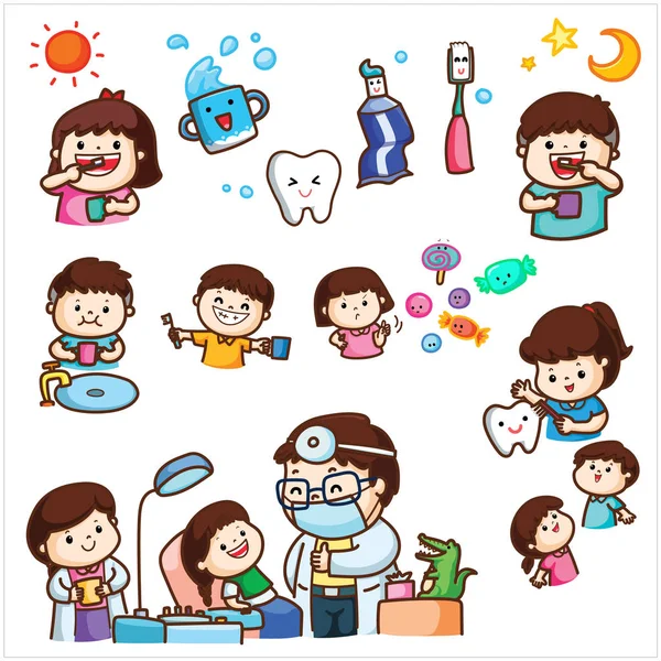 Kinderen Tandheelkundige Behandeling Vector Illustratie — Stockvector